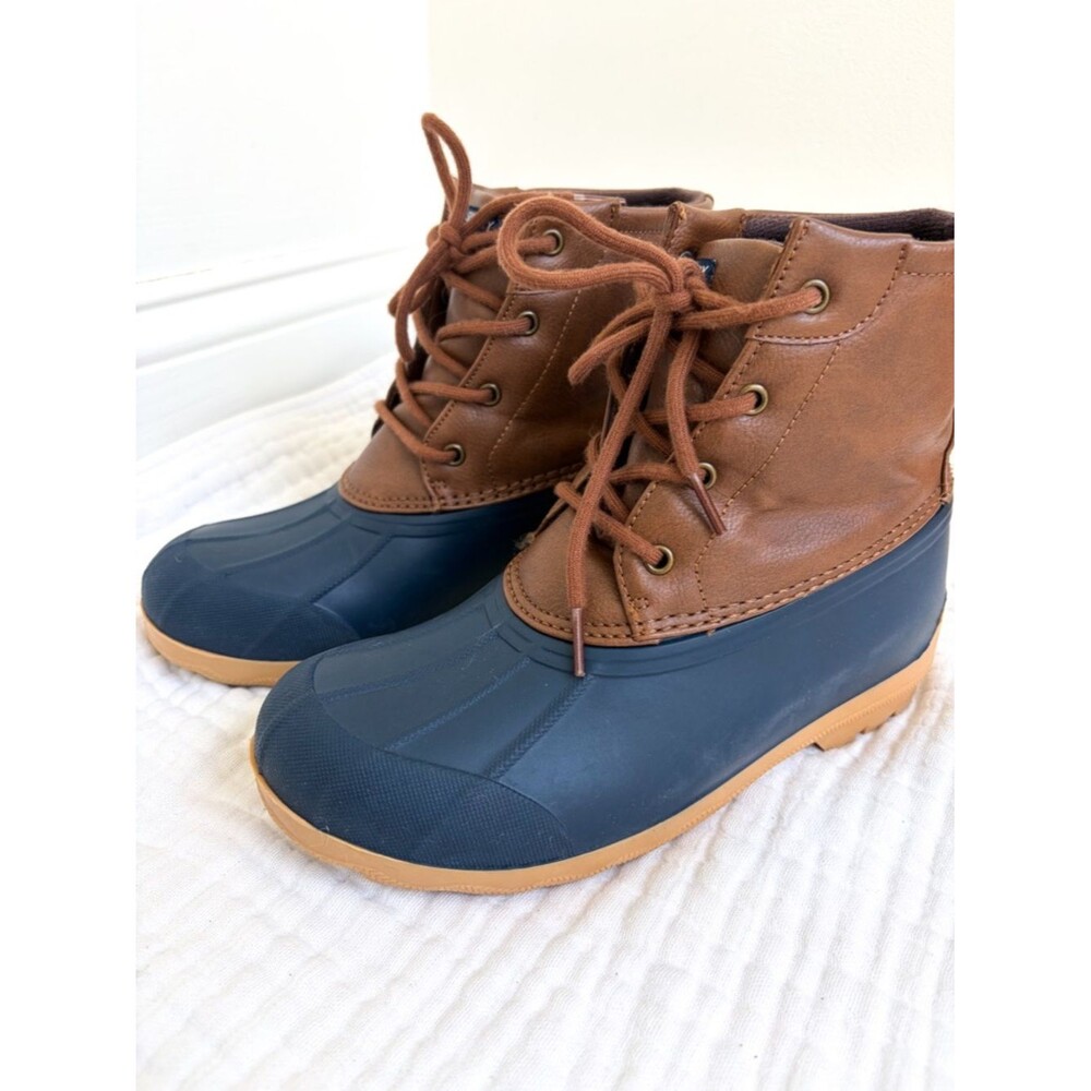 Sperry Port Duck Boots Size 5M Waterproof Brown Navy Women’s Lace Up Rain